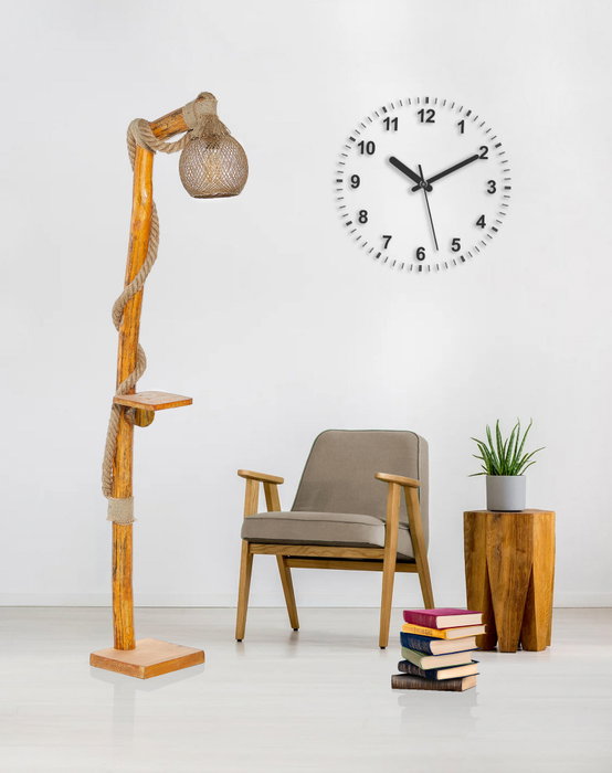 Opviq Lámpara de pie Arbor con diseño de árbol, madera y tapa de yute